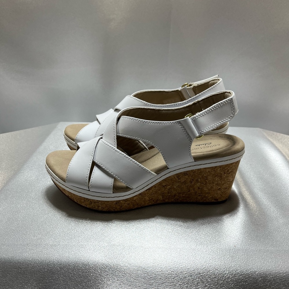 Clarks White Wedge Sandals - Size  8